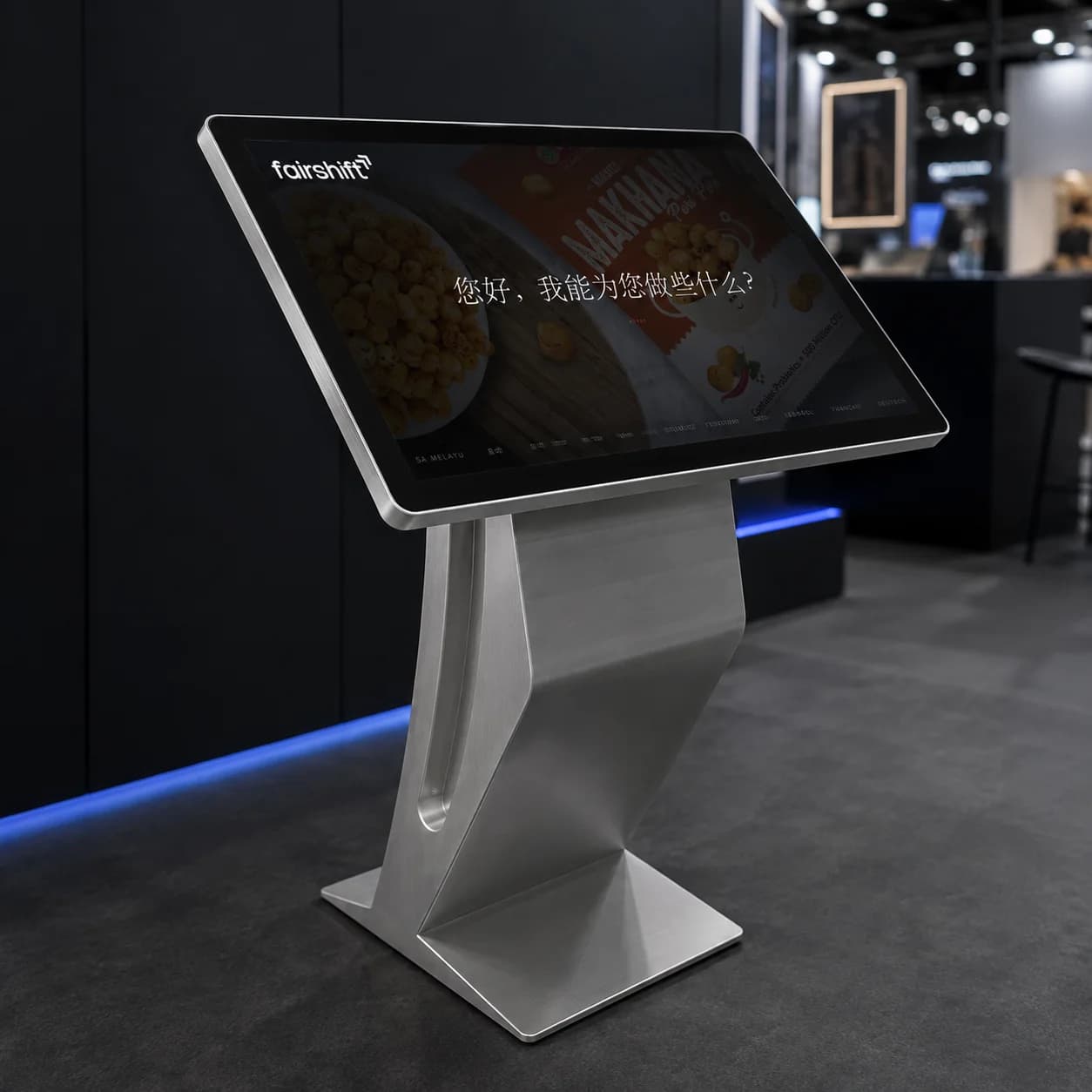 A Fairshift floor kiosk in a trade show booth